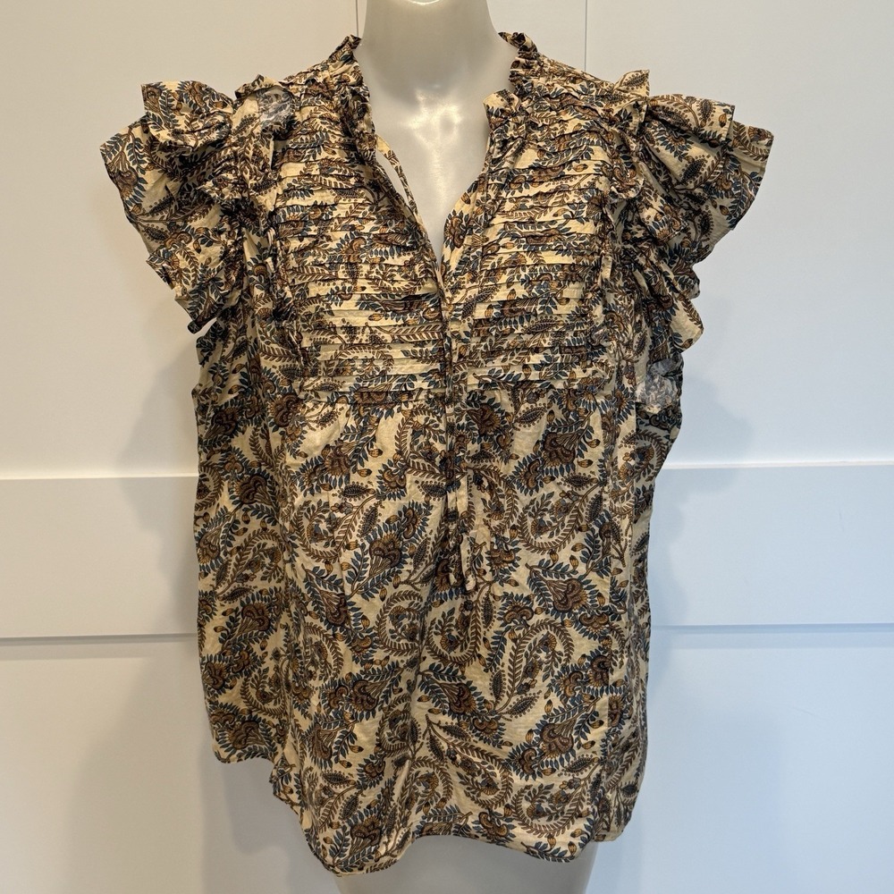 Farmers Market Paisley Ruffle Sleeve Blouse Floral Paisley Boho Cottagecore XL